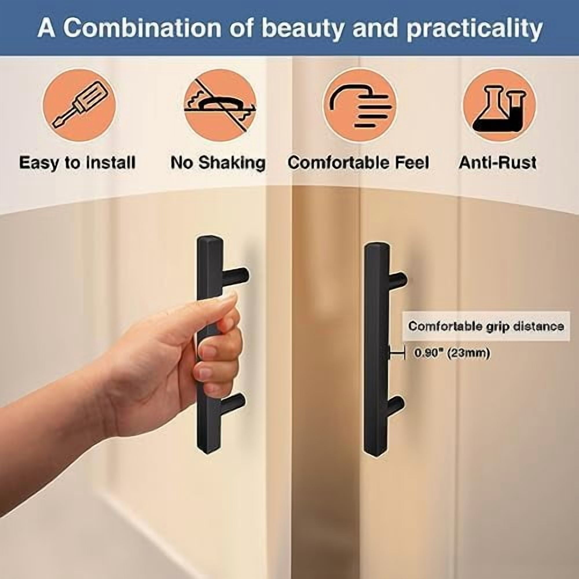 30 Pack 6 inch Square Cabinet Handles Matte Black Drawer Pulls, 3-3/4" Hole Center Kitchen Handles for Cabinet Pulls, Stainless Steel Cabinet Hardware for Bedroom Bathroom Office