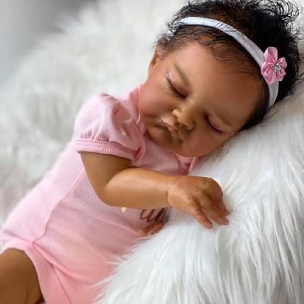 Biracial Reborn Baby Dolls Black Girl, 19 Inch Reborn Black Baby Dolls, Realistic Mixed Race Babys Doll, African American Toddler Doll with Hair, Lifelike Newborn Babies for Kids 3+