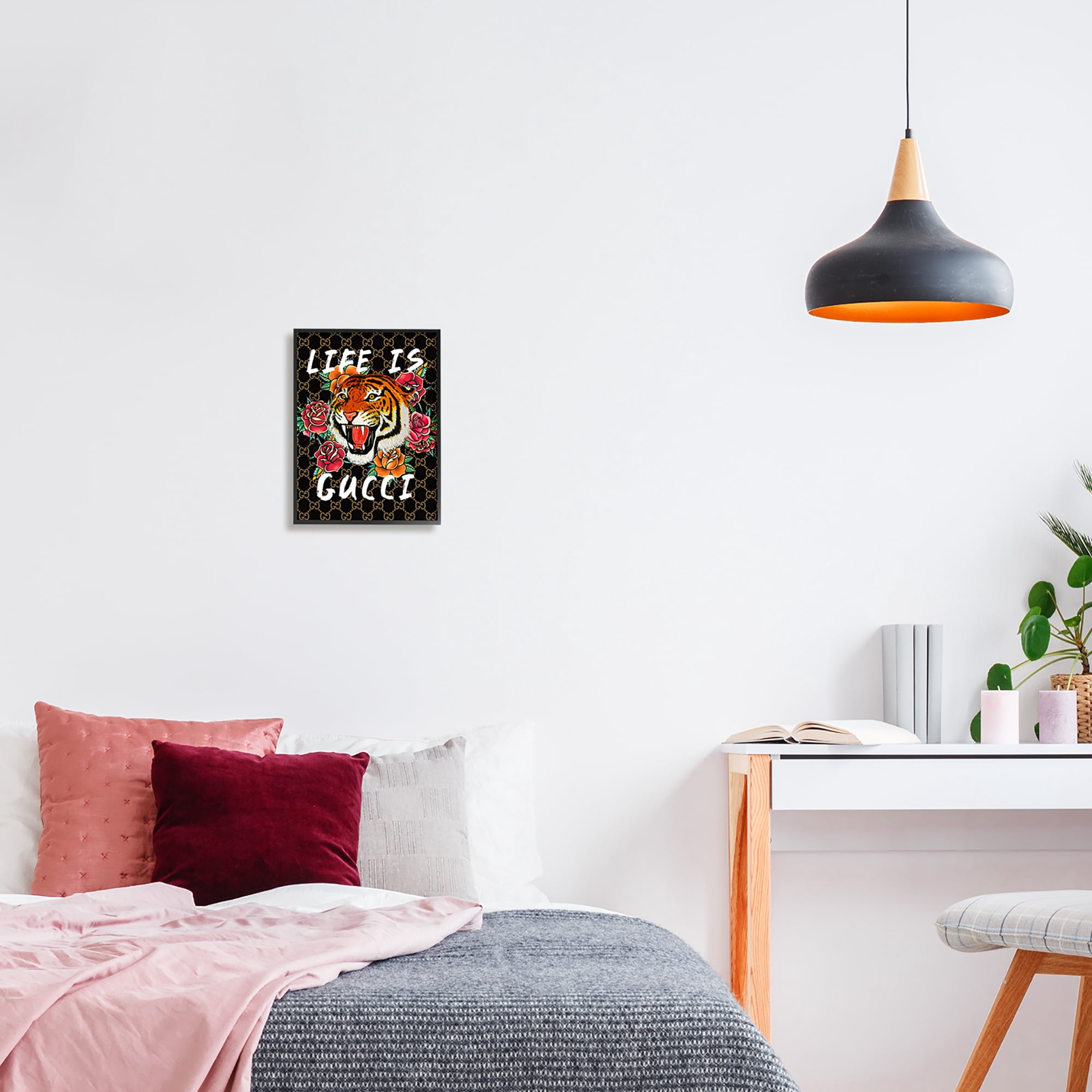 Stupell Industries Glam Tiger & Roses Animals & Insects Painting Black Framed Art Print Wall Art, 11 x 14