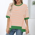 thumbnail image 2 of Sweatshirts Pullover for Women Round Neck 3/4 Sleeve Striped Color Block Tops Irregular Hem Drop Shoulder Shirts, 2 of 6