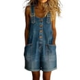 thumbnail image 2 of Women's Denim Overalls Y2K Wide Leg Loose Bib Jean Rompers Button Front Adjustable Straps Causal Jumpsuits with Pockets, M, 2 of 5