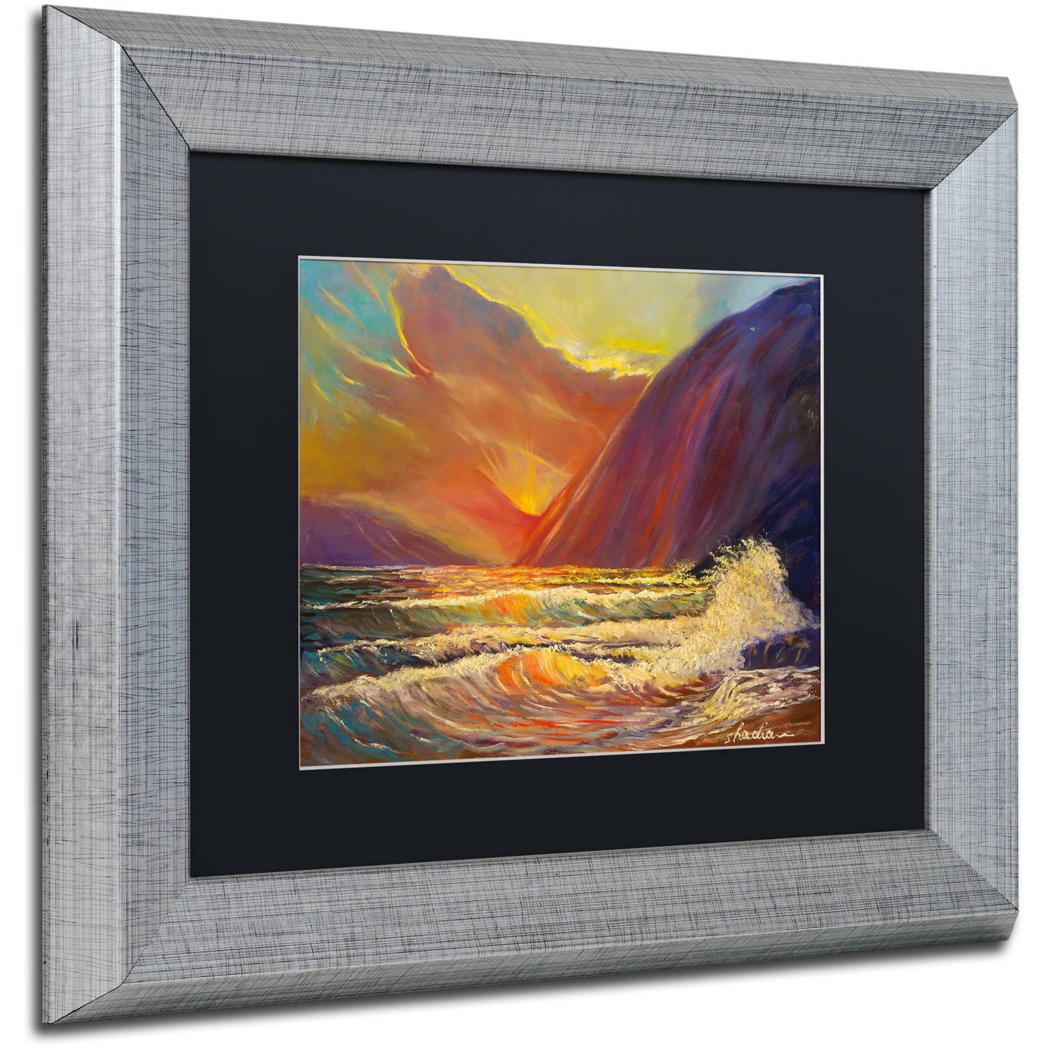 Trademark Fine Art 'Hawaiian Coastal Sunset' Canvas Art by Manor Shadian, Black Matte, Silver Frame
