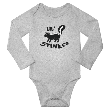 

Lil Stinker Skunk Funny Baby Long Sleeve One-pieces Boy Girl Unisex (Gray 12-18M)