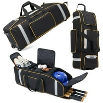 Large Catcher Gear Bag With Wheels, Soft Rolling Baseball Bag for 4 Bats, Portable Baseball Catcher Bag With Wheels, Multi-Pockets, Fence Hook, Holds All Softball Baseball Equipment (36x12x12inch)