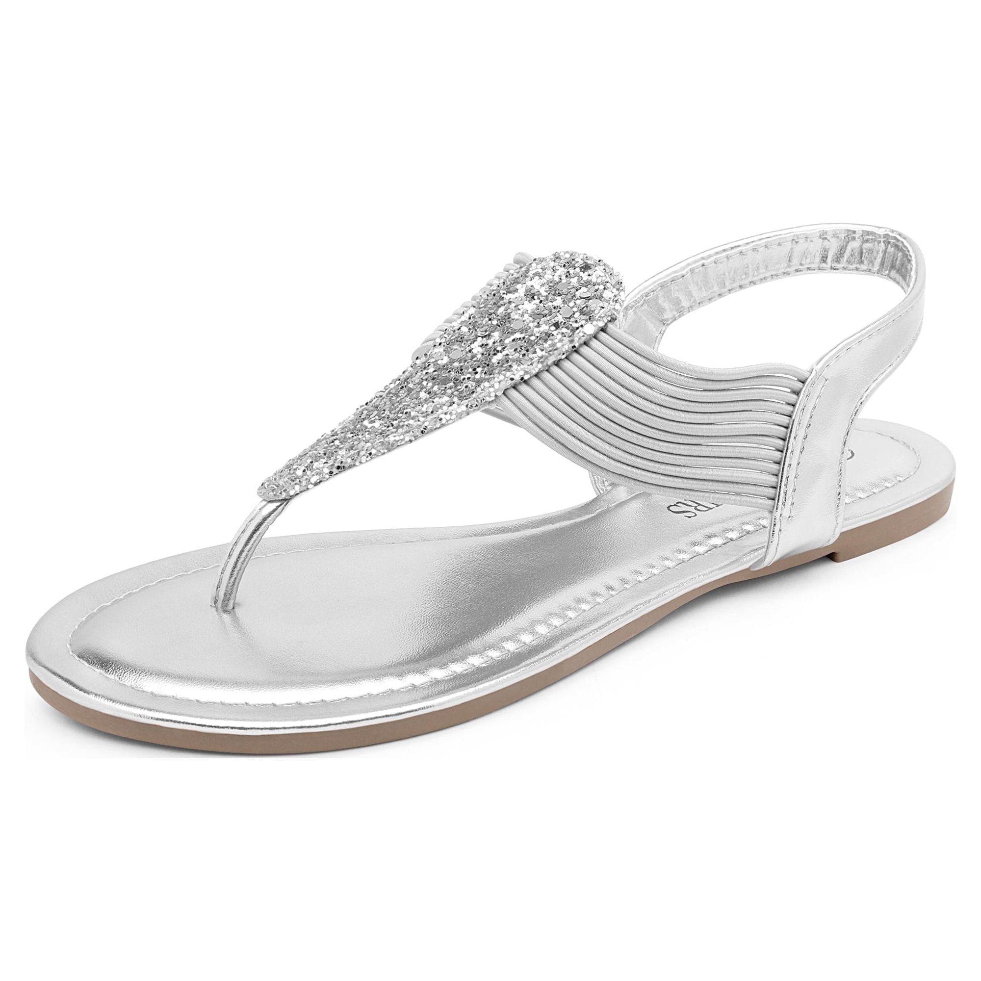 DREAM PAIRS Pairs Women Rhinestone Elastic Strappy String Thong Sandals Ankle Strap Summer Gladiator Flat Sandals