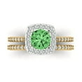thumbnail image 2 of Clara Pucci 18K Yellow/White Gold 1.495 Simulated Green Diamond Engraveable Engagement Ring + Wedding Band Set, 2 of 7