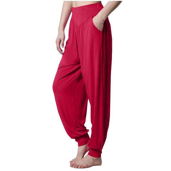 TaTaai Womens Loose High Waist Modal Pocket Lantern Pants Yoga Gym Home Sleep Pants High Elastic Anti Mosquito