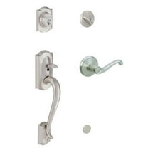 Schlage F60 CAM 619 FLA LH Camelot Satin Nickel Left-Hand Handleset with Flair I