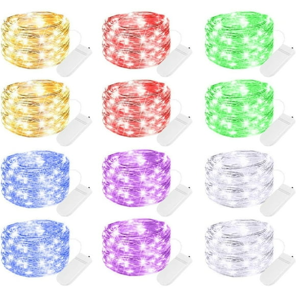 12 Pack Multi Color Led Fairy Lights Battery Operated String Lights Waterproof Silver Wire 7 Feet 20 Led Firefly Starry Moon Lights for DIY Wedding Party Bedroom Patio Christmas