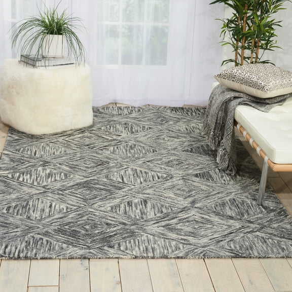 Nourison Linked 5' x 7'6" Charcoal Modern Indoor Rug