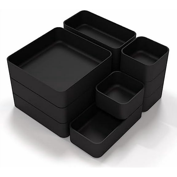 11-Piece Stackable Drawer Organizer Set, Multi-size Desk Drawer Organizer Trays Vanity Storage Bins for Storing Makeup, Stationery, Utensils in Bathroom Dresser, Office and Kitchen