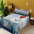 thumbnail image 3 of Ambesonne Abstract Fitted & Top Sheet Set with Shams, Paper Boats and Balloon, Vermilion Blue Grey, 3 of 7