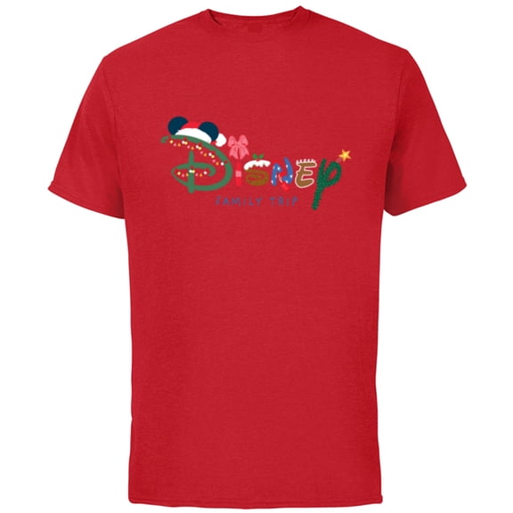 Disney Festive Fill Logo Christmas Holiday Family Trip - Short Sleeve Cotton T-Shirt for Adults - Customized-Red