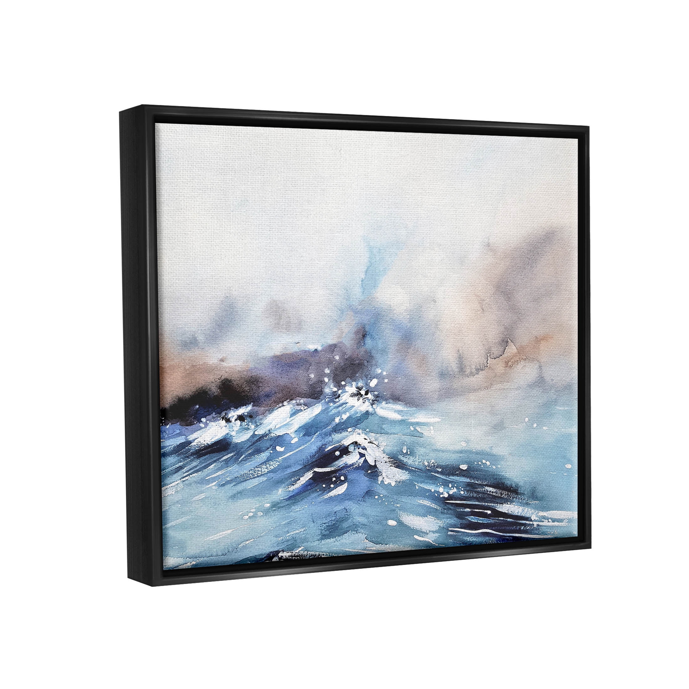 Abstract Crashing Ocean Waves Coastal Painting Jet Black Framed Art Print Wall Art