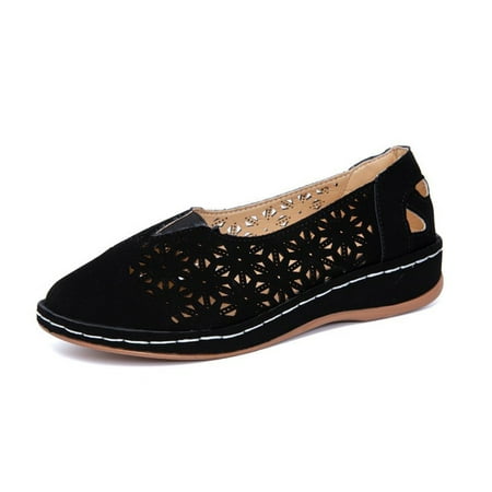 

Juebong Fashion Women Flat Shoes Hollow Wedge Heel Casual Plus Size Classic Single Shoes Black Size 10.5