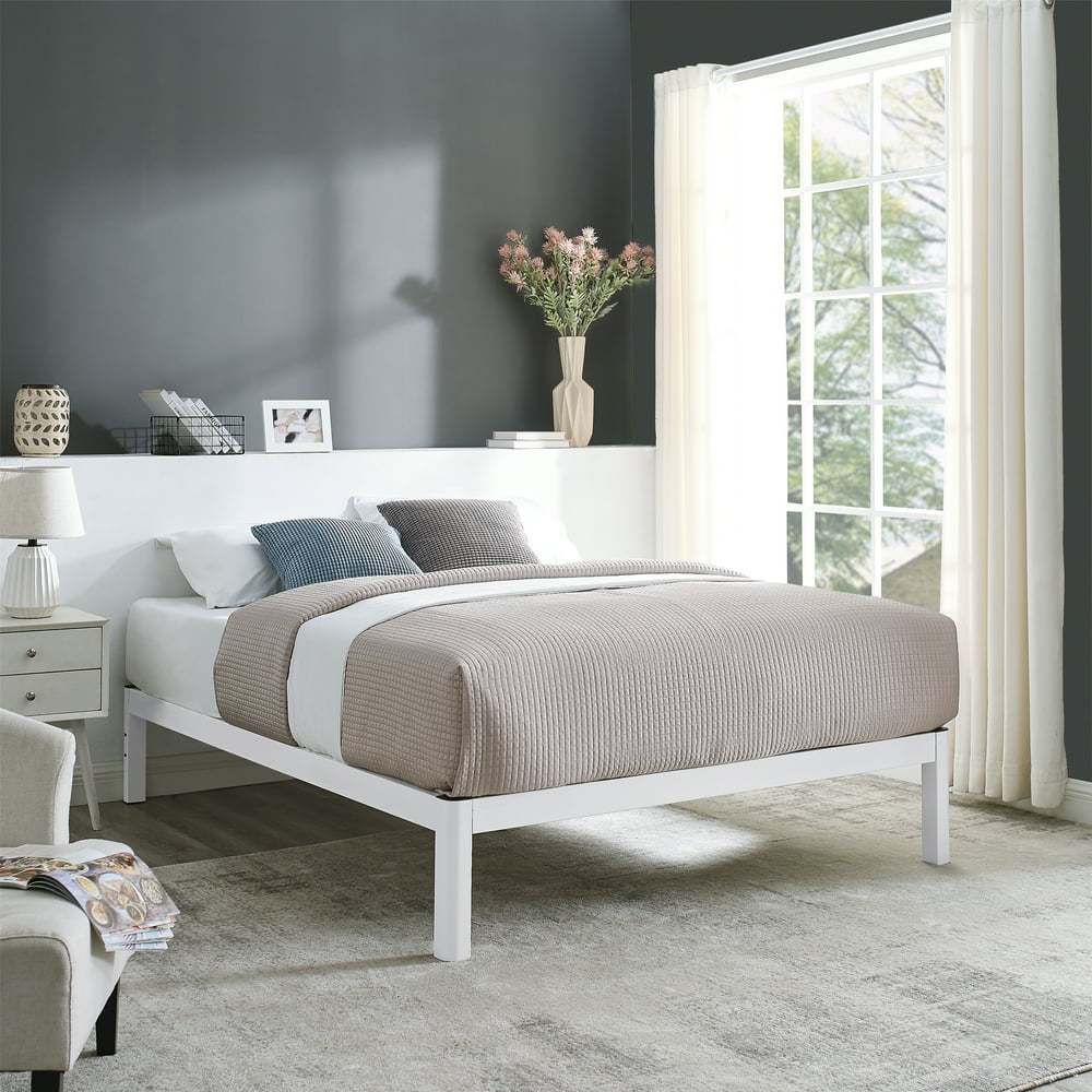 Mainstays Wood Slat White Metal Bed Frame, Multiple Sizes
