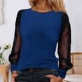 thumbnail image 2 of Women's Long Sleeve Casual Top with Sheer Mesh Yoke Loose Fit Round Neck Everyday Comfort T-Shirt Oversized T-shirts Short Sleeve Crewneck Casual Tops, 2 of 4