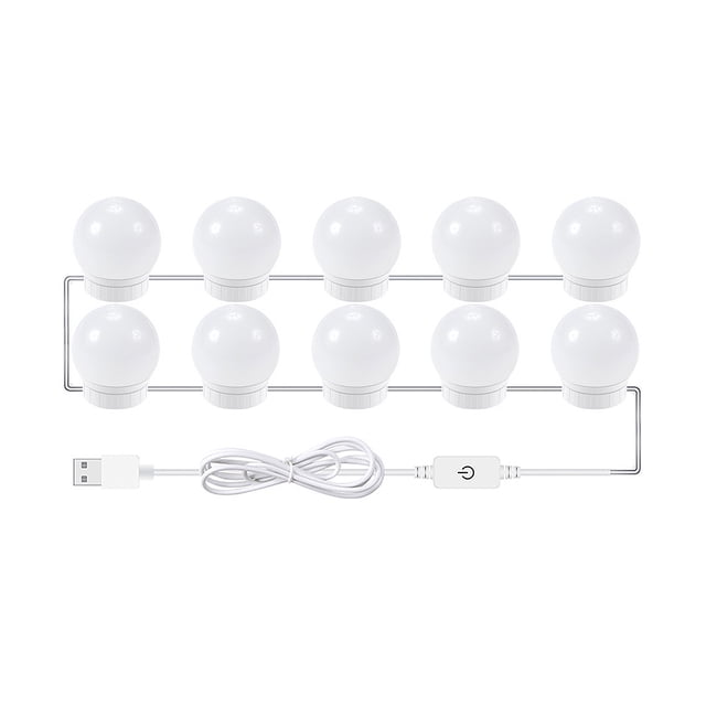 10 PCS LED Makeup Mirror Lights 3 Color Modes Vanity Mirror Lights Bathroom Mirror Light with USB Cable LED Strip Lights