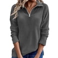 thumbnail image 3 of Women's Oversize Solid Color Quarter Zip Sweater, Turn Neck Collar Long Sleeve Knitted Pullover, Casual Loose Fit Sweater for Women Gray2 S, 3 of 5