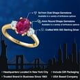 thumbnail image 2 of Gem Stone King 18K Yellow Gold Plated Silver Red Created Ruby and Sky Blue Aquamarine Engagement Ring for Women | 2.50 Cttw | Oval 9X7MM | Gemstone July Birthstone | Size 5, 2 of 6