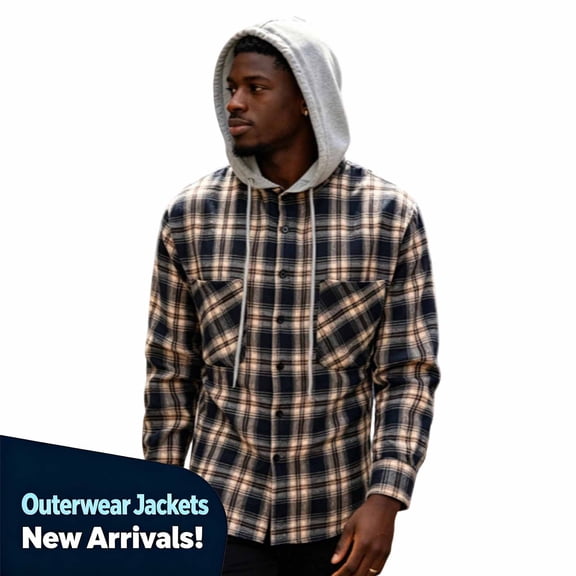 YODETEY Men’s Hooded Plaid Flannel Shirt Jacket, Midweight Casual Long Sleeve Plaid Shacket, Big and Tall ,Size M-4XL