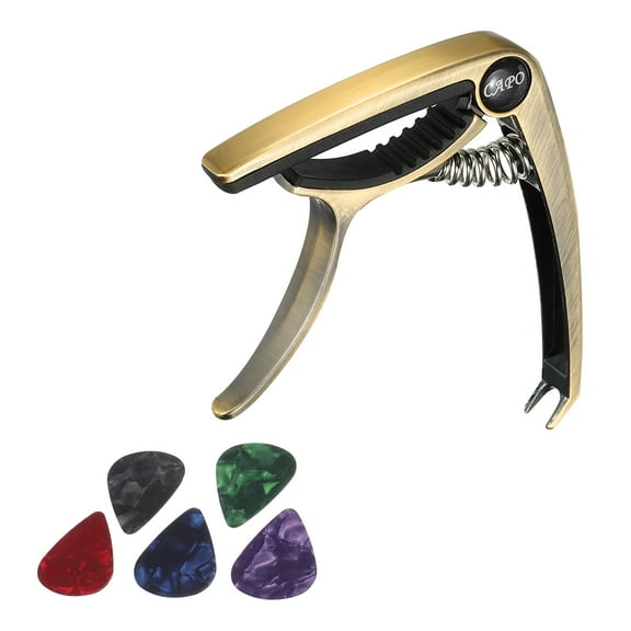 Cejilla de Guitarra Unique Bargains de Aluminio Aleación Dorado con 5 Púas para Acústica Bajo 1 Juego