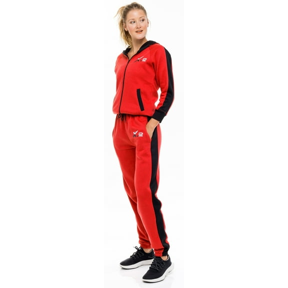 SKYLINEWEARS Track Suits for Women Set Workout Gym Full Zip-Up Hoodie Sweatsuits 2 Piece Tracksuit Collar Red Black L
