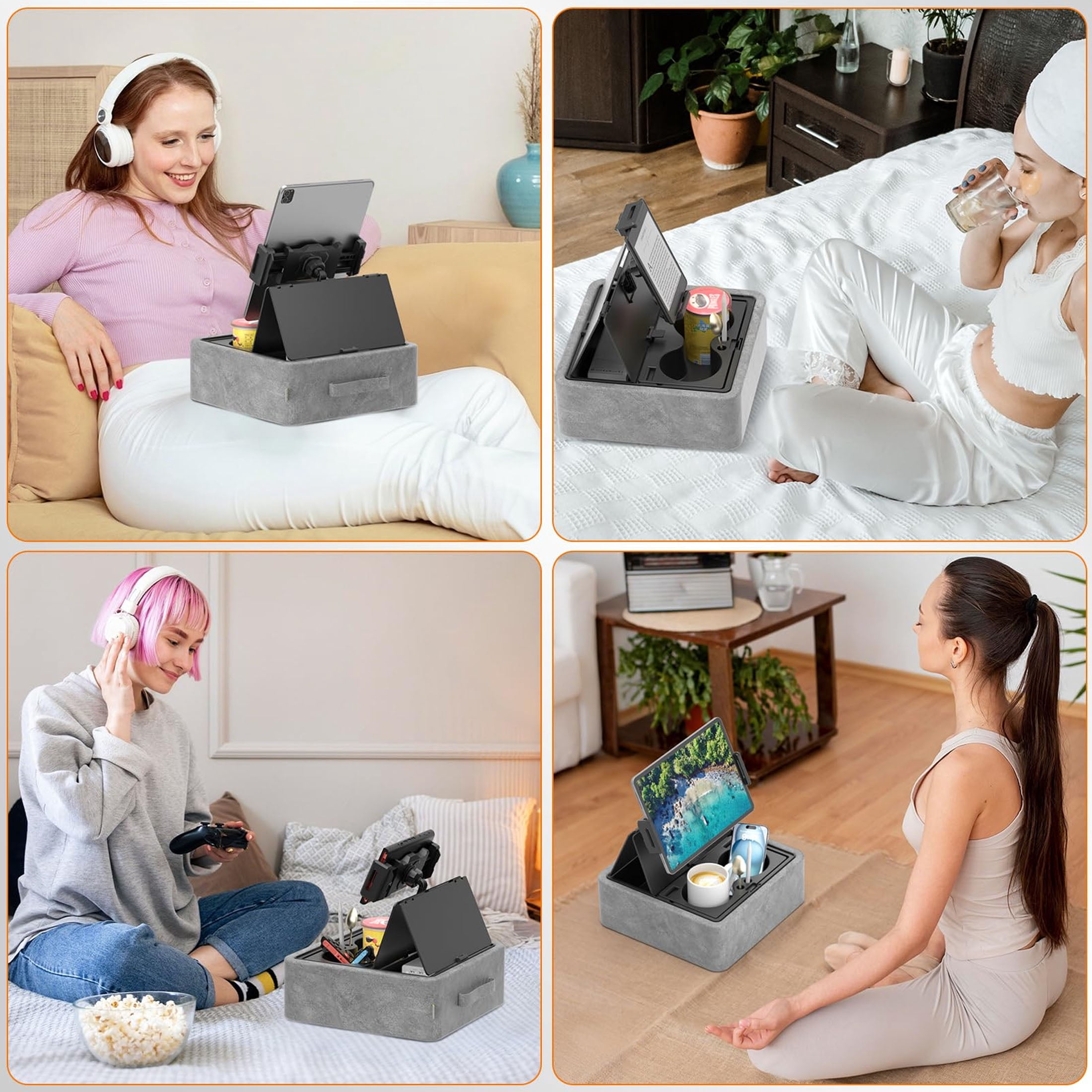 KDD Tablet Pillow Stand, iPad Tablet Stand 4.7'' to 12.9'' Foldable Adjustable 360°Rotating for Desk Bed Couch and Lap