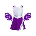 thumbnail image 3 of TSSOE Kids Girls Cheer Leader Costume Sleeveless Uniform Dress with Shorts Pom Poms Child Cheerleadering Dress Up Purple 4, 3 of 7