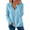 thumbnail image 5 of cocolona Womens Half Zip Pullover Tops Casual Long Sleeve Lapel Shirts Oversized Solid Color Fall Soft Outfits, 5 of 7