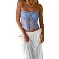 thumbnail image 1 of Gupgi Women Lace Tube Top Off Shoulder Sleeveless Backless Bandeau TopSee Through Front Split Ruched Tie Up Crop Tops, 1 of 8