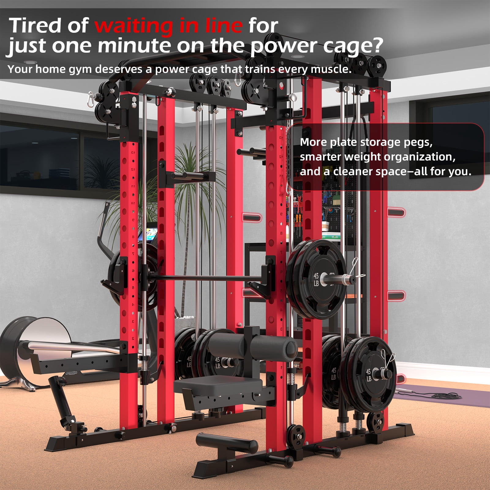 YODOLLA Smith Machine Power Rack Cage, 2000LB All-in-One Squat Rack with Dual Cable Crossover and LAT Pulldown, Home Gym Strength Training Equipment