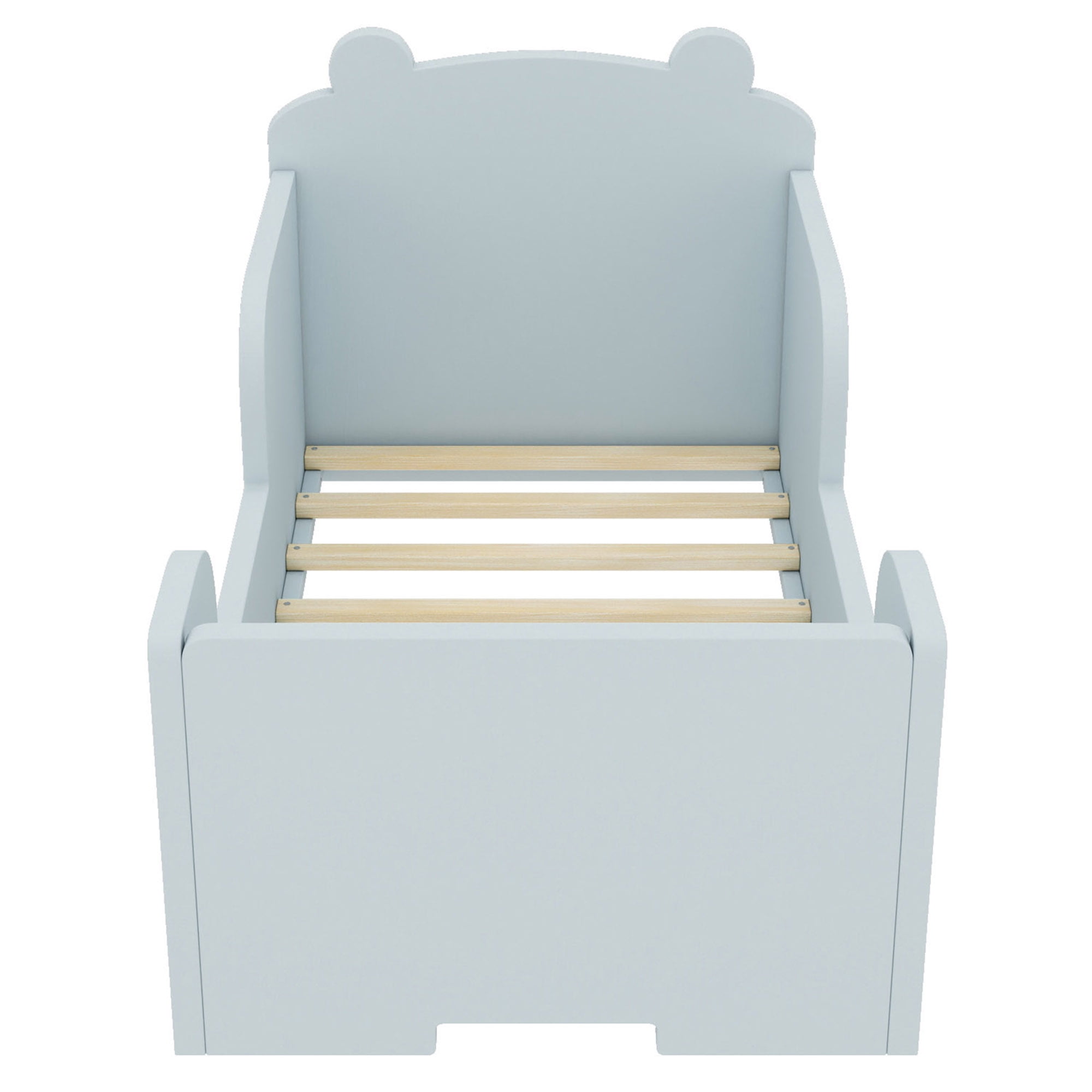 Aukfa Toddler Bed, Floor Bed Frame with Safely Rail and Bear Shape Headbroad for Kids Ages 2-6, Blue