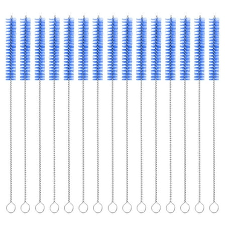 Uxcell 15Pack Drinking Straw Cleaning Brushes, 8" x 3/8" Nylon Bristles Long Straw Brush for Bottle and Tube (Blue)
