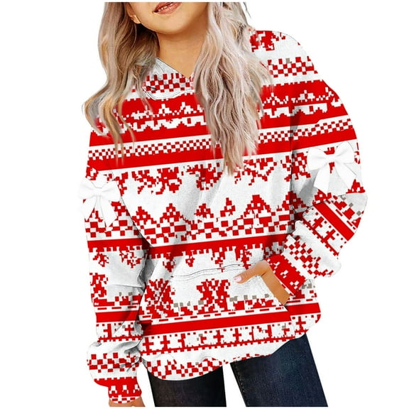 Atogsazn Childrens Girls Christmas Hoodies Casual Graphic Loose Fit Pullover Sweatshirt Fall Winter Fleece Tops with Pocket Hot Pink 3-4 Years Fashion