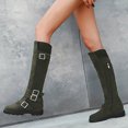 thumbnail image 5 of Women's -High Boots Ladies Fashion Retro Solid Suede Belt Buckle Zipper Thick Heel Knee Length Design, 5 of 9