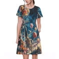 thumbnail image 1 of Easygdp Starry Sky Planet Lollipop para Vestido Transpirable de Mujer, Vestido Suelto de Manga Corta con Pliegues y Bolsillos para el Verano, 1 of 6