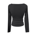thumbnail image 4 of Xyxonk Crop Tops Fro Women Stretchy Ribbed Long Sleeve Tops Slim Fit Boat Neck Double Lined Trendy T Shirt Tops Black XS, 4 of 4