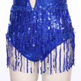 thumbnail image 7 of YONGHS Women's Sparkly Sequin Tassel Leotard Bodysuit Latin Samba Ballet Dance Dress Royal Blue XL, 7 of 7