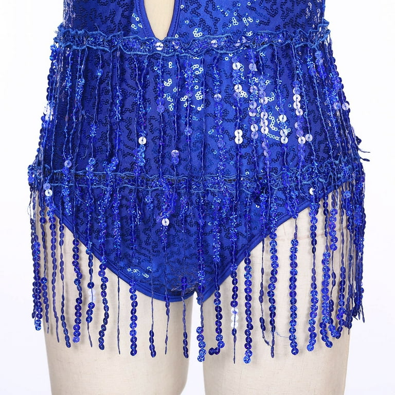 YONGHS Women's Sparkly Sequin Tassel Leotard Bodysuit Latin Samba