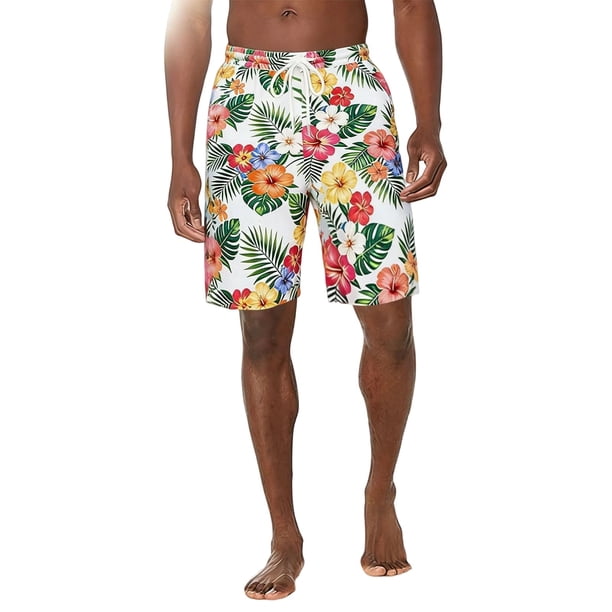 Pantalones Cortos de Vacaciones Impresos Casuales para Hombres, Cintura Elástica con Cordón con Bolsillos Laterales para la Playa Y el Uso Diario