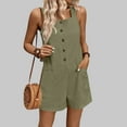 thumbnail image 2 of lcziwo Linen Rompers for Women Loose Fit Wide Leg Onesie Shorts Casual Dressy Summer Sleeveless Tank Top Button Short Jumpsuits Beach Clothes Camisas Para Hombres Army Green XL, 2 of 7