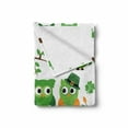 thumbnail image 2 of St. Patrick's Day Soft Flannel Fleece Throw Blanket, Irish Owls Leprechaun Hats on Trees Shamrock Leaves Horseshoe, Cozy Plush for Indoor and Outdoor Use, 70" x 90", Green and White, by Ambesonne, 2 of 6