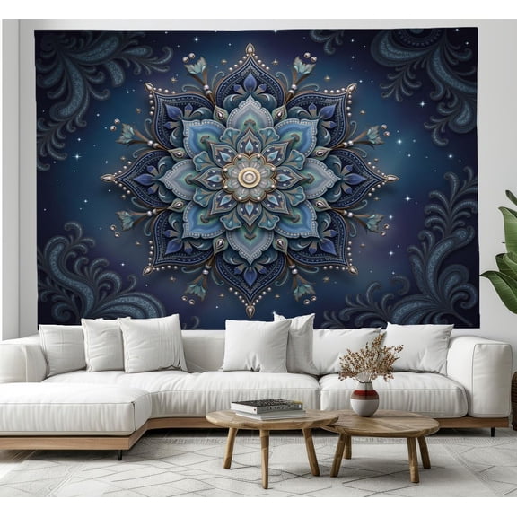 Fantasy Paisley Mandala Tapestry Psychedelic Starry Sky Tapestries Wall Hanging Vintage Deep Blue Large Tapestry Decor For Bedroom Living Room Dorm Classroom 80 X 60 Inch