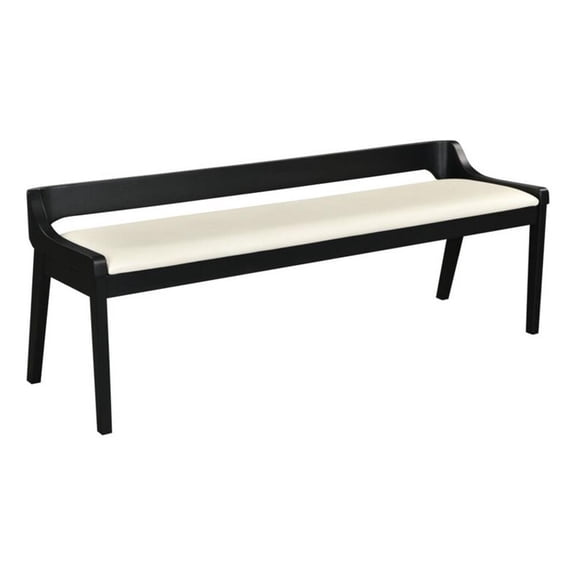 Kee 60 Inch Dining Bench, Black Rubberwood Frame, Low Back, Cushioned Seat