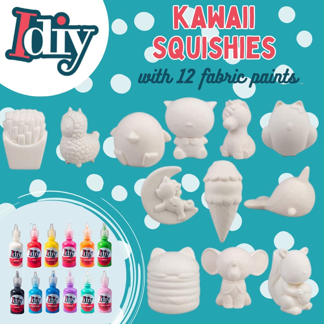 DIY Jumbo 4-6 Blank Squishies (12pc) & Fabric Paint (12 Bottles) Combo  Pack- White Kawaii Slow Rising Squishy Toys for Drawing, Painting,  Decorating - Soft & Scented Stress Relief Craft 