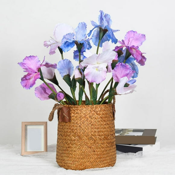 Artificial Iris Branch with Stem Green Leaves Home Wedding Party Faux Flower Floral Arrangement Indoor Outdoor Decoration Photo Props