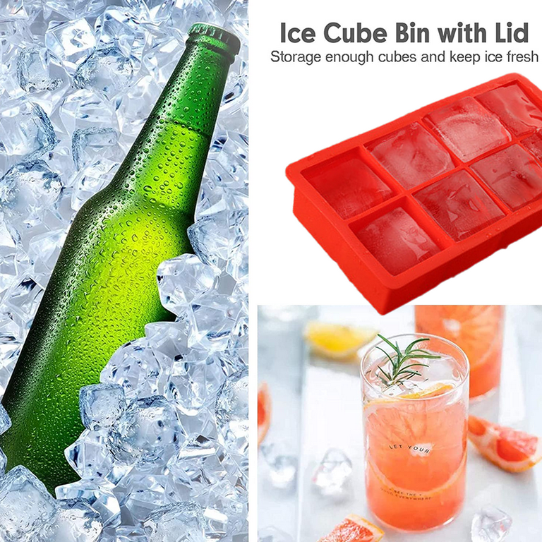 Ice Cube Tray, 8 Cavity Silicone Ice Cube Maker - Square Ice Molds