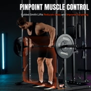 Mikolo Smith Machine Home Gym, Multi-Functional Power Rack with Pec Deck Machine, Lat Pull Down System with Bar, Low Row Station with Cable bar and Foot Board