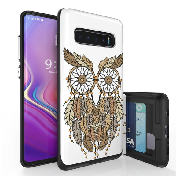 Galaxy S10  Case, Duo Shield Slim Wallet Case   Dual Layer Card Holder For Samsung Galaxy S10  [NOT S10 OR S10e] (Released 2019) Brown Owl Dream Catcher